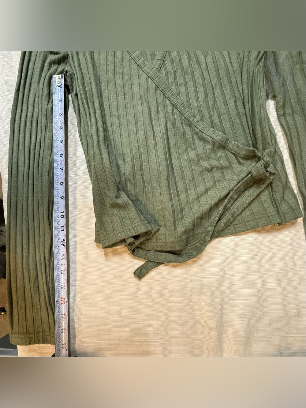 dip Olive Green Wrap Style  Ribbed Women's Top - Picture 10 of 14